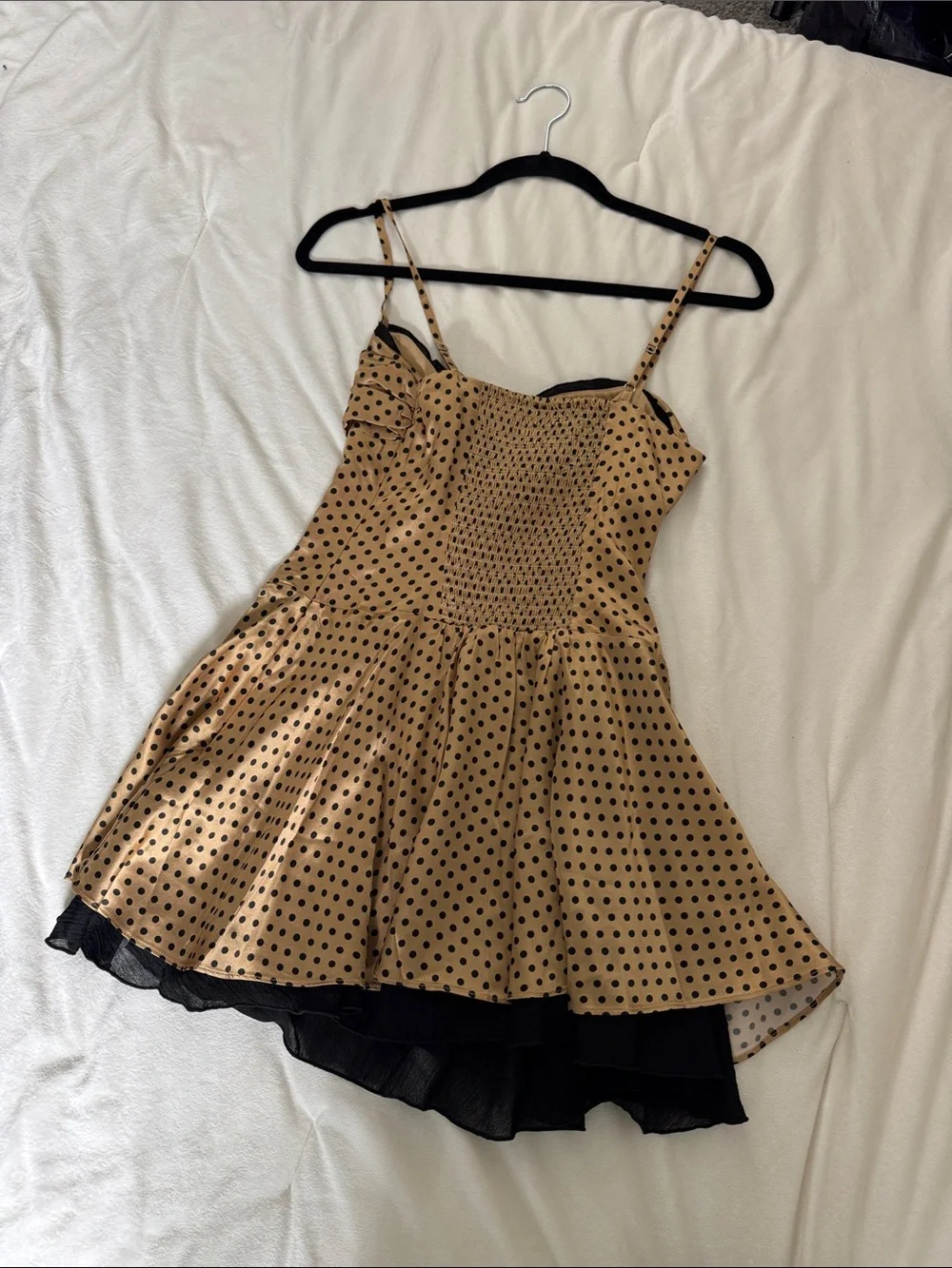 Reformation Polka Dot Satin Slip Dress in Tan and Black size 0 (xs/s) - Picture 6 of 6